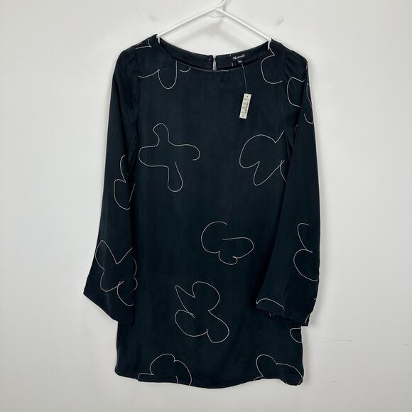 Madewell Shift Mini Dress Long Sleeve True Black Cupro Minimalist Light XXS NWT - Picture 7 of 13